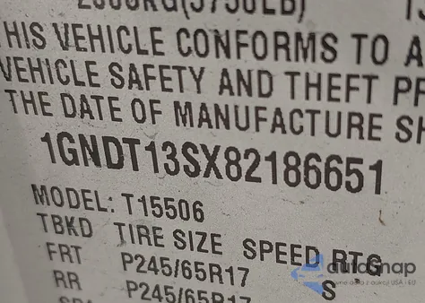 2008 Chevrolet Trailblazer Lt z USA, uszkodzony, nr VIN 1GNDT13SX82186651